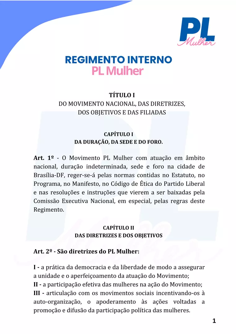 Regimento Interno do PL Mulher